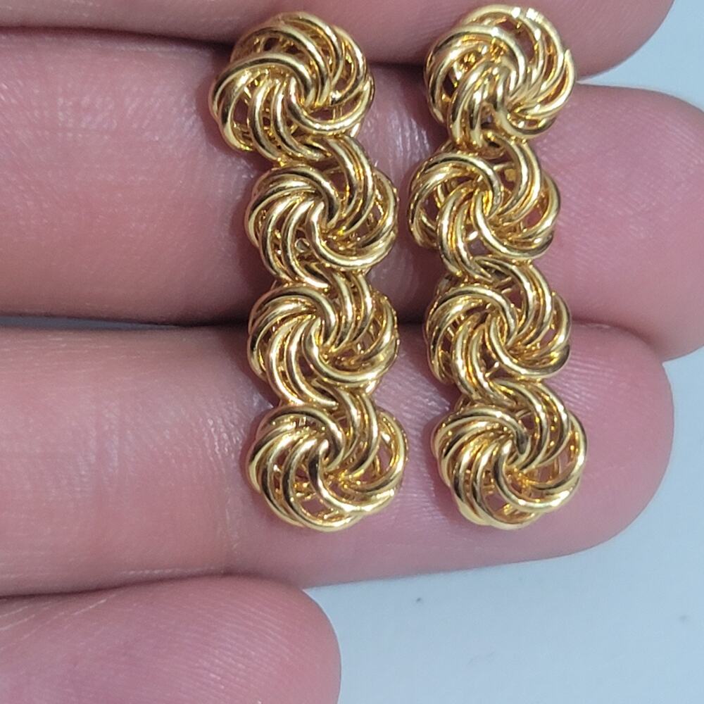 Vintage Swirl Knot Gold Dangle Drop Earrings